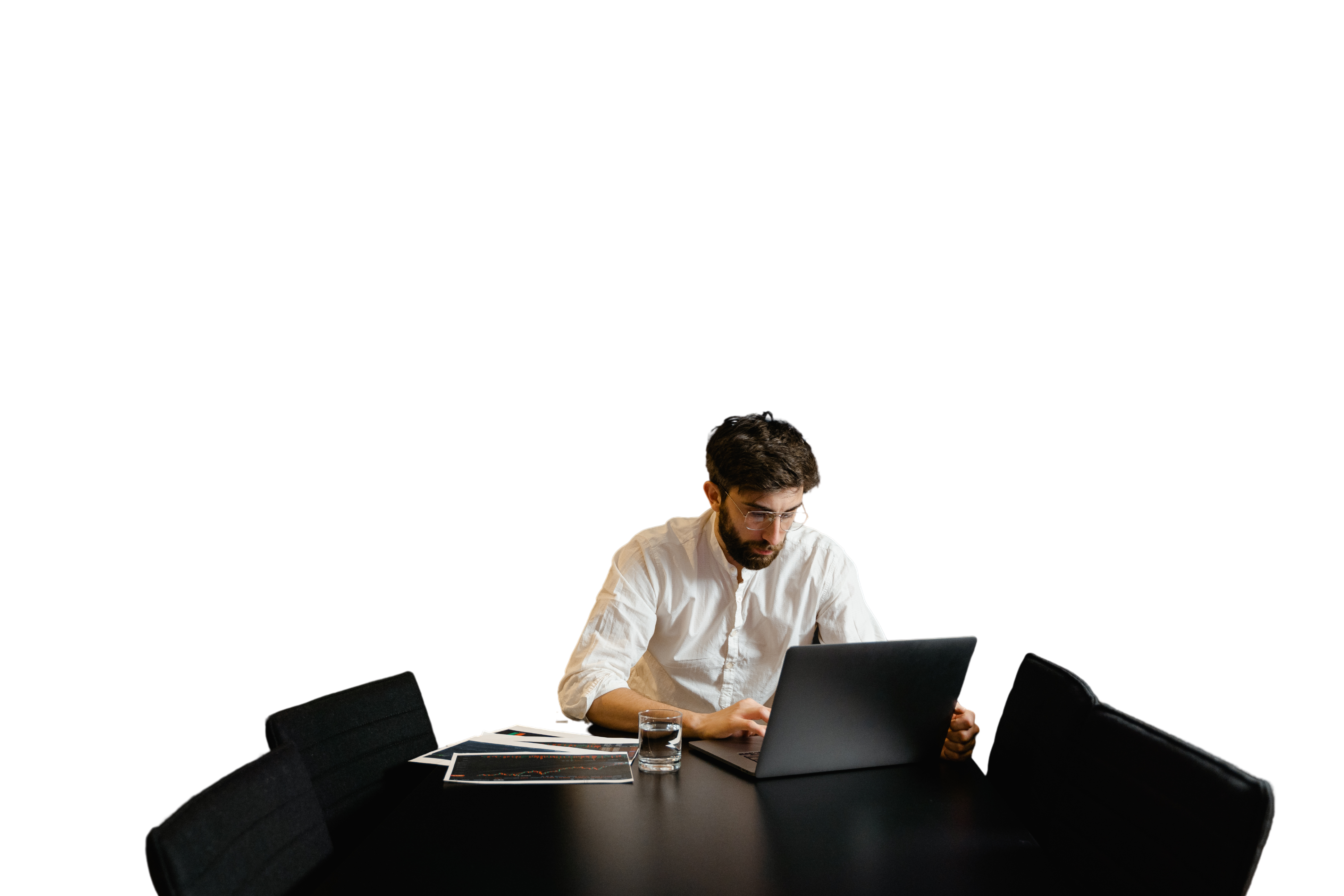 Man in White Dress Shirt Using Laptop